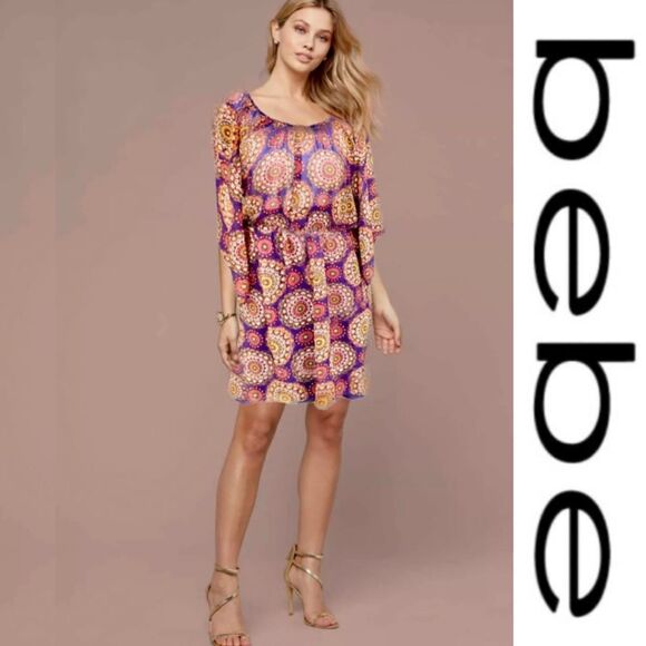Bebe Layered Paisley Mini Dress - Picture 1 of 9